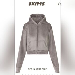 Skims SOFT Velour Cropped Full Zip Gray Hoodie, Hooded Tracksuit Velvet Top XL